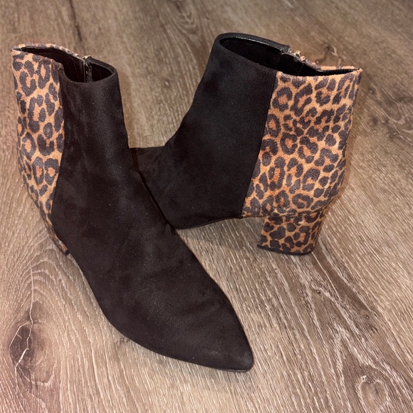 Nine West Black and Leopard Ankle Boots - Picture 2 of 6
